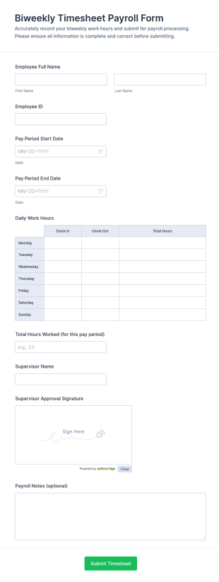 Biweekly Timesheet Payroll Form Template