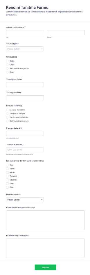 Bize Hakkınızda Bilgi Verin Anketi Form Şablonu