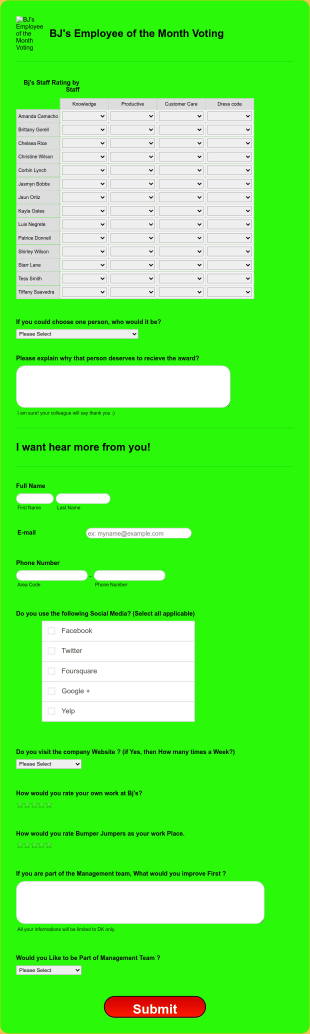 Bj S Employee Of The Month Voting Form For Fec Form Template