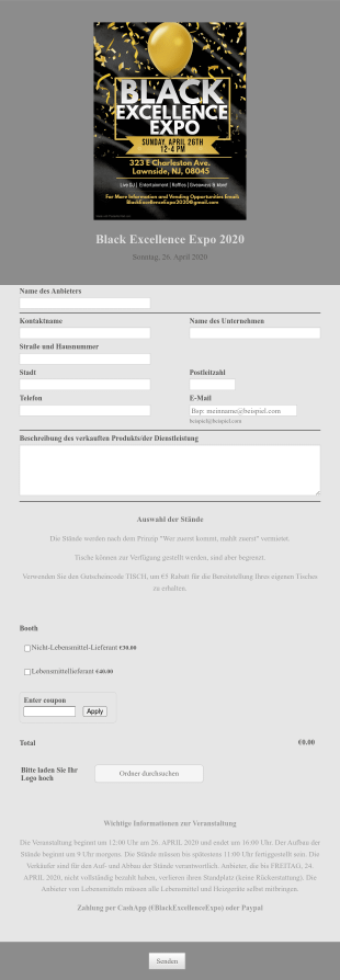 Black Excellence Expo Registrierung Von Anbietern Form Template
