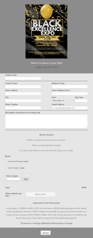 Black Excellence Expo Vendor Registration Form Template