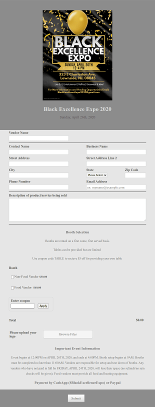 Black Excellence Expo Vendor Registration Form Template