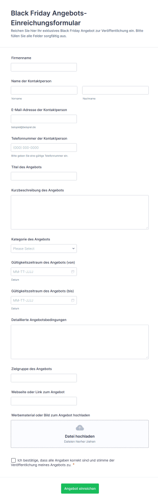 Black Friday Angebots Einreichungsformular