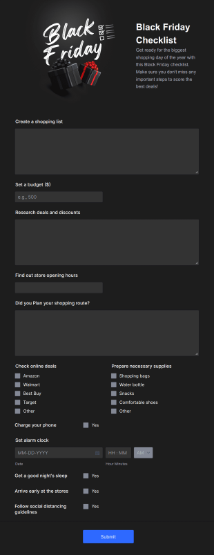 Black Friday Checklist Form Template