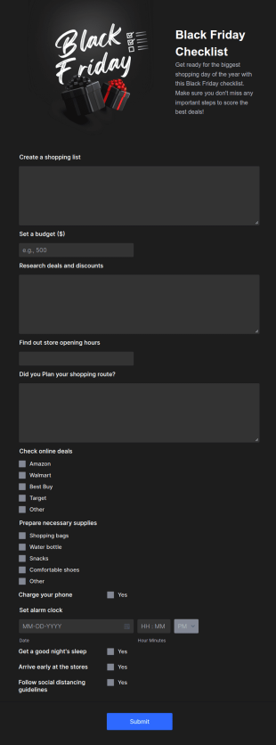 Black Friday Checklist Form Template