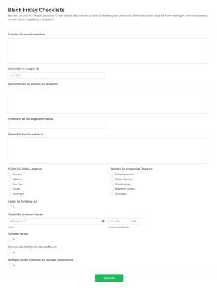Black Friday Checkliste Form Template