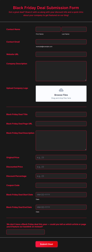 Black Friday Deal Submission Form Template