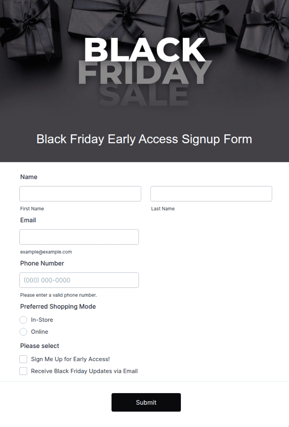 Black Friday Early Access Signup Form Template | Jotform
