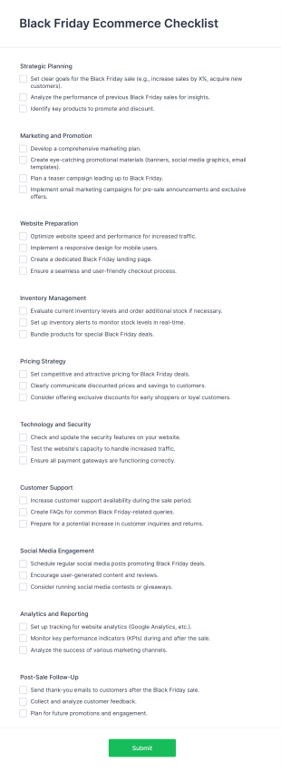 Black Friday Ecommerce Checklist Form Template
