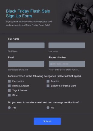 Black Friday Flash Sale Sign Up Form Template