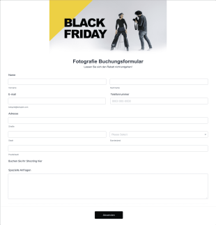 Black Friday Fotografie Buchungsformular Form Template