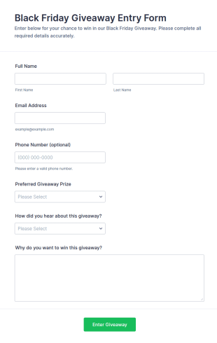 Black Friday Giveaway Entry Form Template