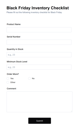 Black Friday Inventory Checklist Form Template
