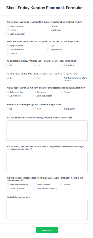 Black Friday Kunden Feedback Formular