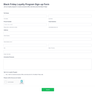 Black Friday Loyalty Program Sign Up Form Template