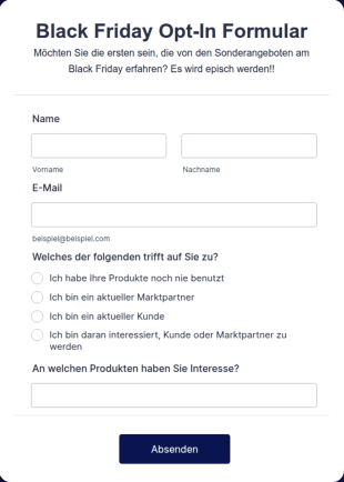 Black Friday Opt In Formularvorlage