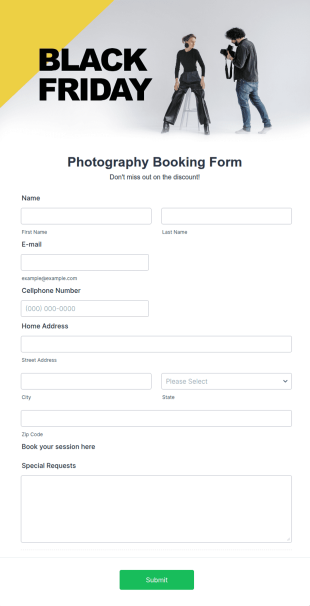 Black Friday Photography Booking Form Template