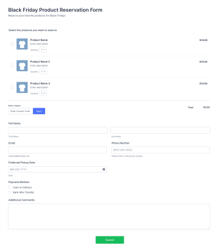 Black Friday Product Reservation Form Template