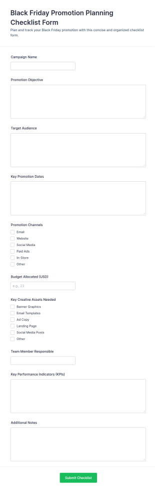 Black Friday Promotion Planning Checklist Form Template