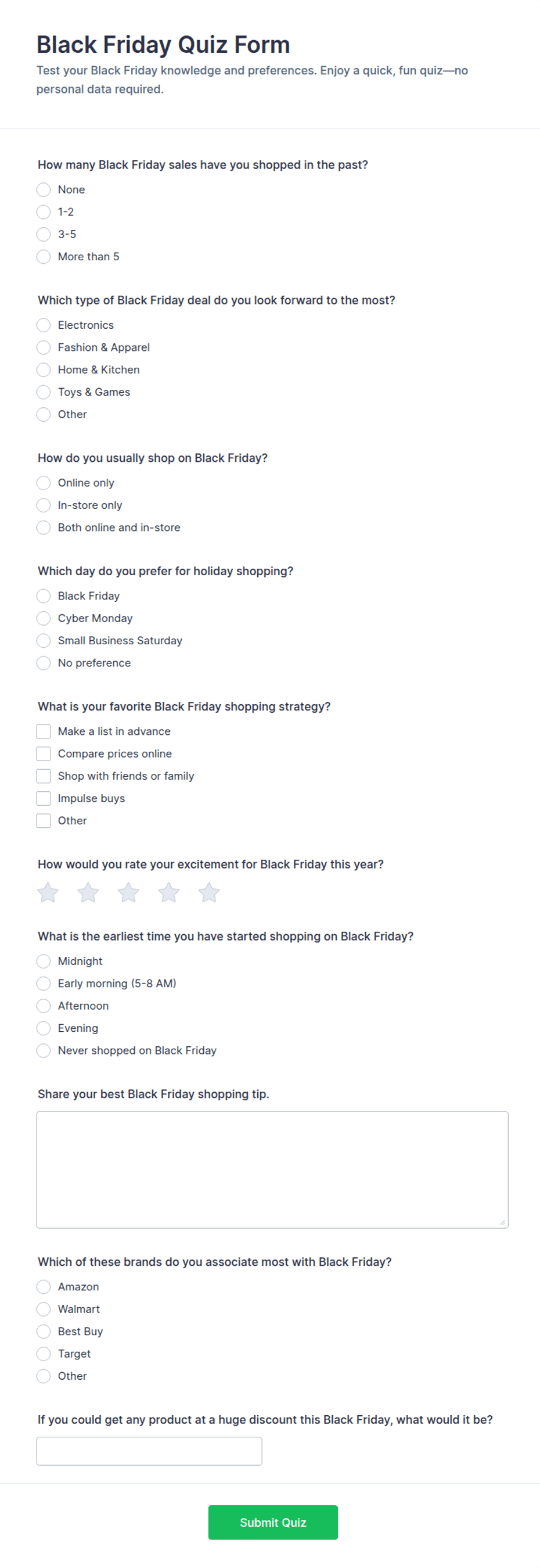 Black Friday Quiz Form Template | Jotform