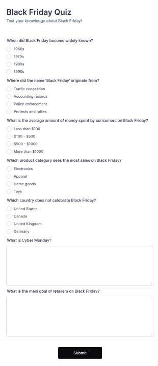 Black Friday Quiz Form Template