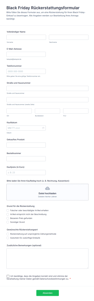 Black Friday Rückerstattungsformular
