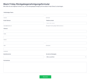 Black Friday Rückgabegenehmigungsformular Form Template