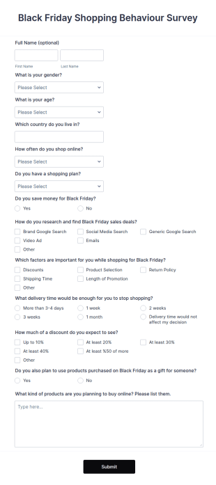 Black Friday Survey Form Template