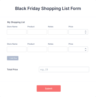Black Friday Shopping List Form Template