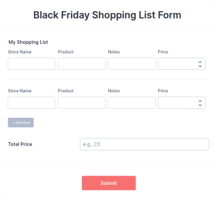 Black Friday Shopping List Form Template