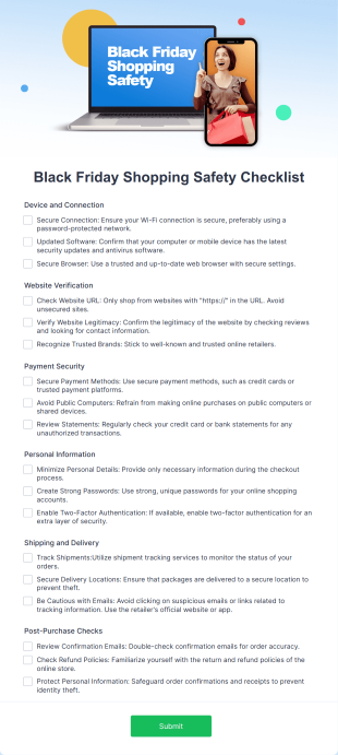 Black Friday Shopping Safety Checklist Form Template