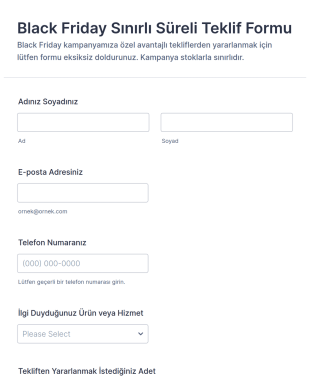 Black Friday Sınırlı Süreli Teklif Form Şablonu