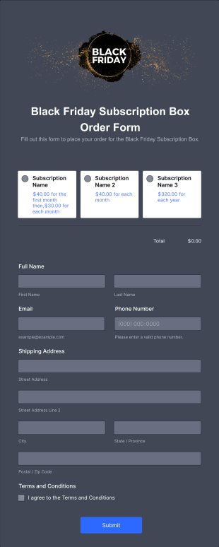 Black Friday Subscription Box Order Form Template