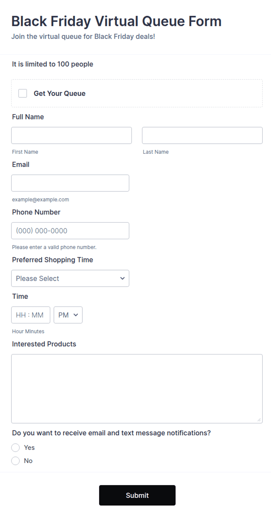 Black Friday Virtual Queue Form Template | Jotform
