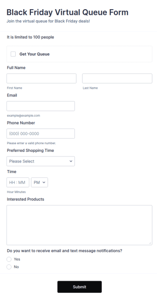 Black Friday Virtual Queue Form Template