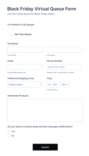 Black Friday Virtual Queue Form Template
