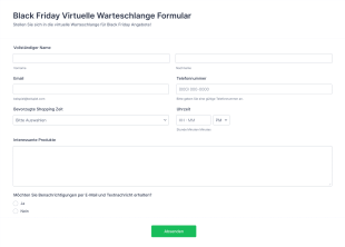 Black Friday Virtuelle Warteschlange Formular Form Template