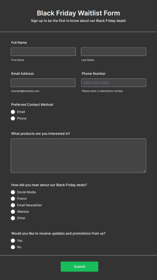 Black Friday Waitlist Form Template