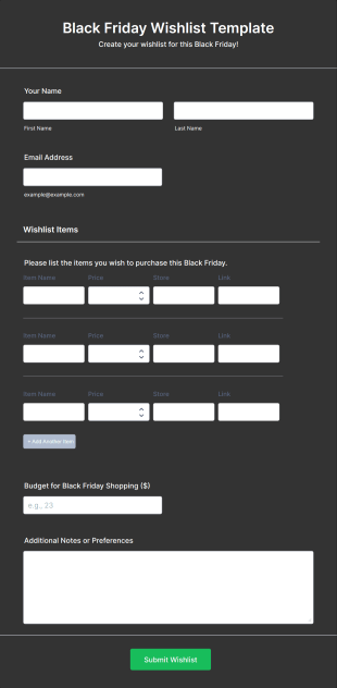 Black Friday Wishlist Template