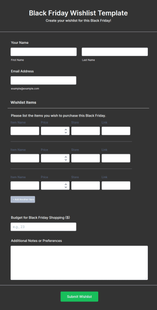 Black Friday Wishlist Template