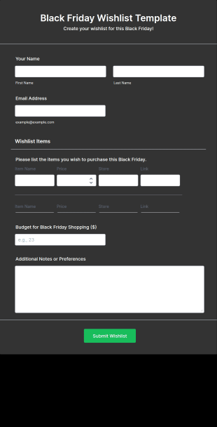 Black Friday Wishlist Template