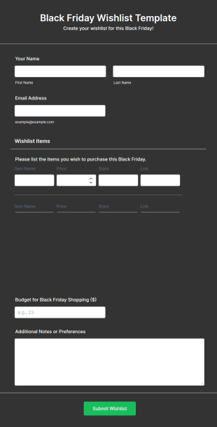 Black Friday Wishlist Template