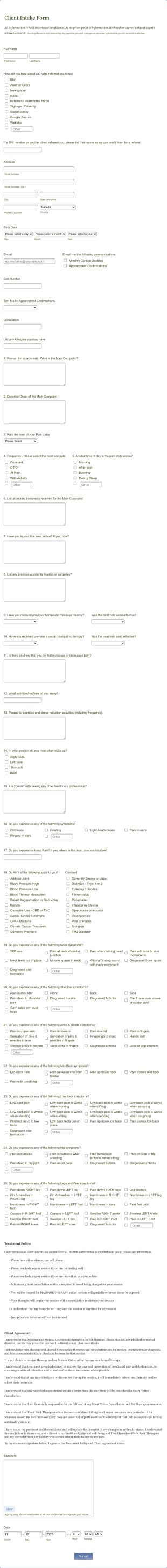 Osteopathic New Client Intake Form Template