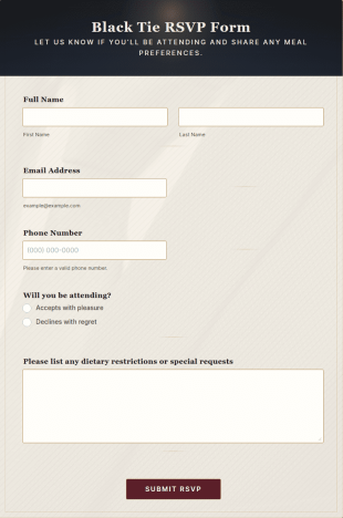 Black Tie RSVP Form Template