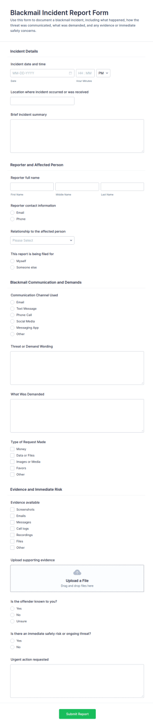 Blackmail Incident Report Form Template