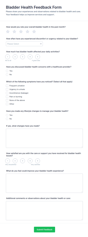 Bladder Health Feedback Form Template