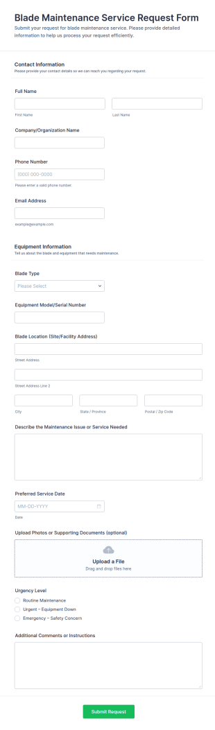 Blade Maintenance Service Request Form Template