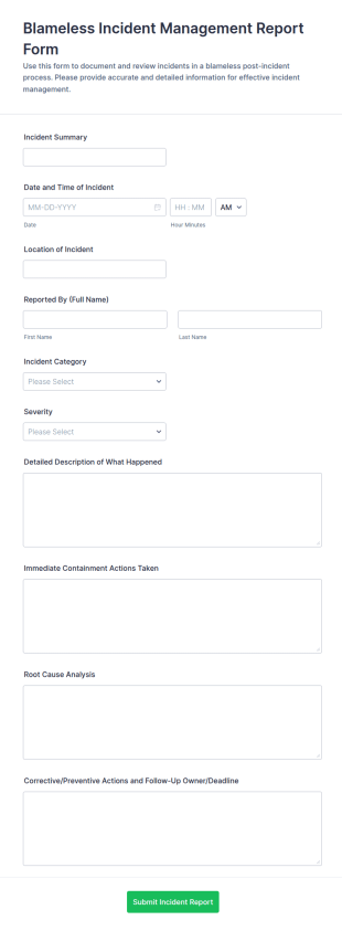 Blameless Incident Management Report Form Template