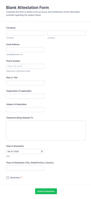Blank Attestation Form Template