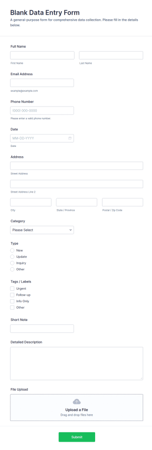 Blank Data Entry Form Template